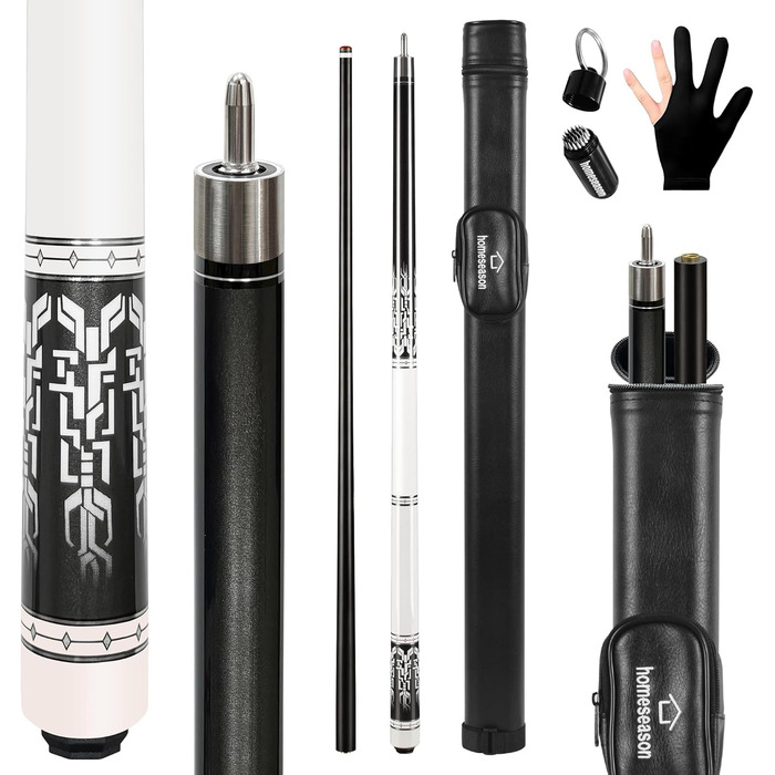 Billardqueue HomeSeason з карбону, 147,3 см, професійний кий для більярду, 12,7 мм, 4-шарова вершинка, низька відбиваність, 3 x 8/8-з'єднувальні штифти, ультрагладкий, чорний, 510 г з чохлом