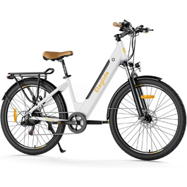Електровелосипед Eleglide T1 Step-Thru 27.5'' для міста та трекінгу, 250Вт, акумулятор 36В 13Аг, запас ходу до 100 км, LCD дисплей, білий, EU стандарт