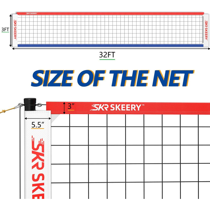Волейбольна сітка для вулиці з регульованими штангами, червоно-синя, для саду, газону та пляжу