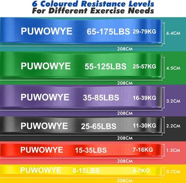 Набір еластичних стрічок для фітнесу, 3 рівні опору, з дверними фіксаторами, ручками, чохлом, сумкою та інструкцією. Підходять для фітнесу, йоги та силових тренувань. Кольори: синій, зелений, фіолетовий, чорний, червоний, жовтий.