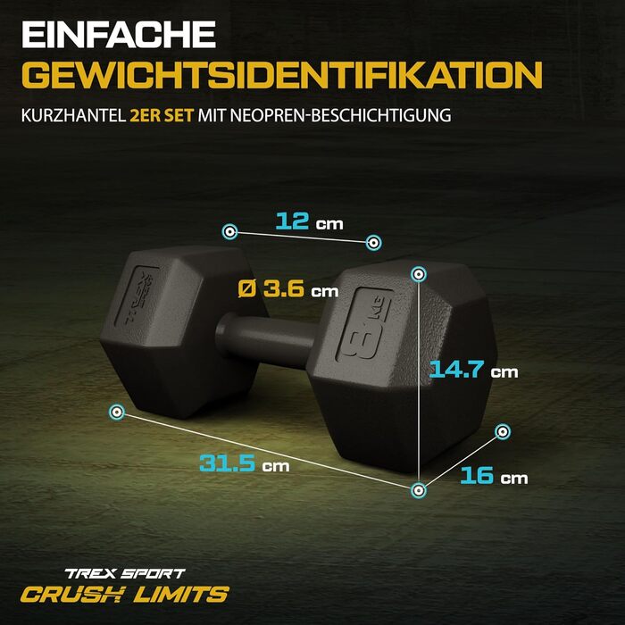 Набір гантелей TREX SPORT 2 x 8 кг, для жінок і чоловіків, регульовані 2-20 кг, фітнес, домашні тренування