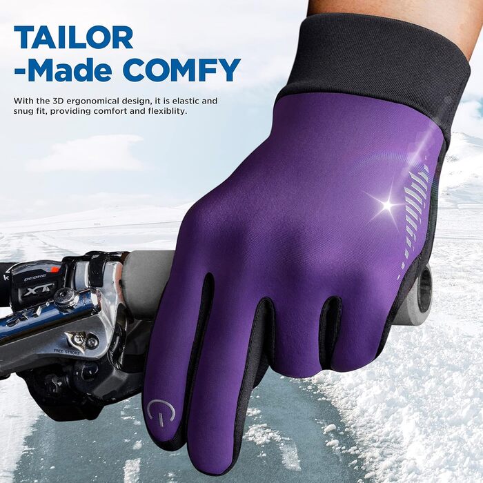 Зимові терморукавички Imari для чоловіків та жінок з сенсорним екраном, велосипедні рукавички, антиковзаючі, вітронепроникні для холодної погоди, водіння, велосипеда, катання на лижах, роботи, активного відпочинку на вулиці MRG102 (102-DarkPurple, XL)