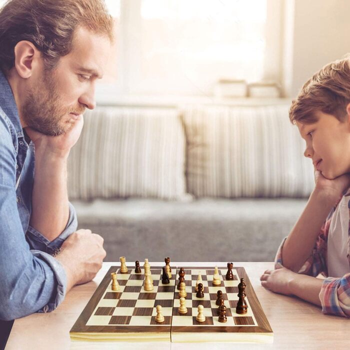 ASNEY Шахи магнітні дерев'яні, 12'x12', з розкладним полем, кейс та фігури для короля та королеви