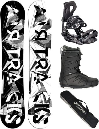 Комплект сноуборду Airtracks для чоловіків: дошка BWF Camber Wide, кріплення Master, черевики Star Black 43, сумка для сноуборду. Розміри дошки: 155, 159, 161, 165, 171 см.