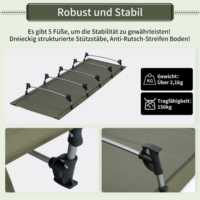 TOMOUNT Легке розкладне ліжко з алюмінію для кемпінгу - компактне, портативне, для відпочинку на природі, подорожей, пляжу (зелене)