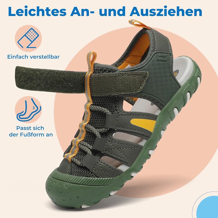 Сандалі дитячі SAGUARO закриті трекінгові для хлопчиків, літні, для активного відпочинку, зелені, розмір 36 EU