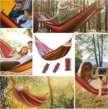 Гамак для відпочинку AKOFIC Outdoor з бавовни, 190 x 150 см, для кемпінгу та відпочинку на природі, до 150 кг, з сумкою
