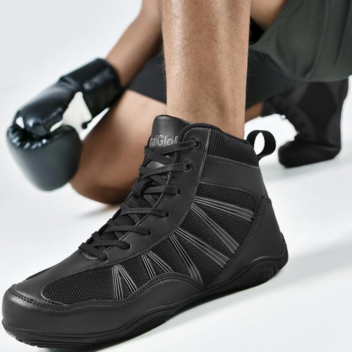 Боксерські черевики чоловічі хай-топ, унісекс, чорні. Професійні боксерські черевики для занять та тренувань. Розмір 43 EU.