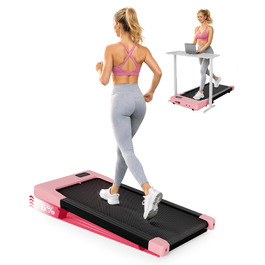 Бігова доріжка DeerRun Walking Pad з нахилом 6% для дому та офісу, компактний тренажер під стіл з LED-дисплеєм, керуванням через додаток та пультом, макс. навантаження 136 кг (Персиковий рожевий)
