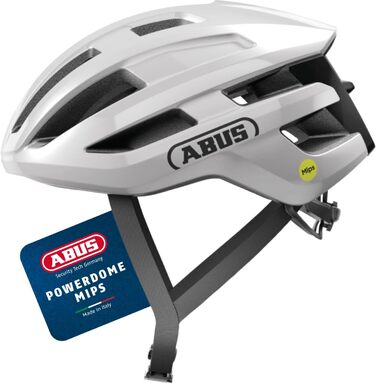 ABUS PowerDome MIPS шолом для велосипеда - легкий шолом з вентиляцією та захистом від ударів - Made in Italy - для жінок та чоловіків, білий (глянцевий білий), розмір S (51-55 см)