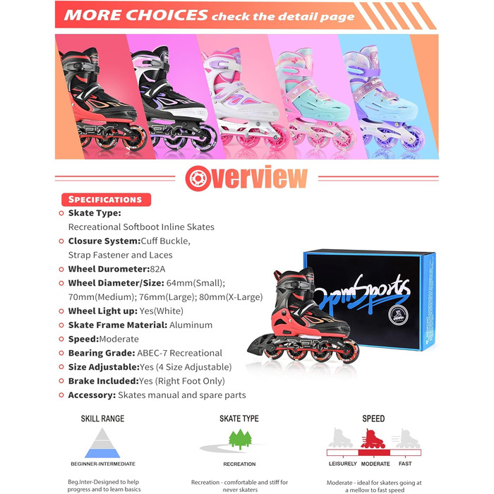 Дитячі ролики 2PM SPORTS з регулюванням, світлові, для дівчаток та хлопчиків (червоні, розмір EU 30-33)