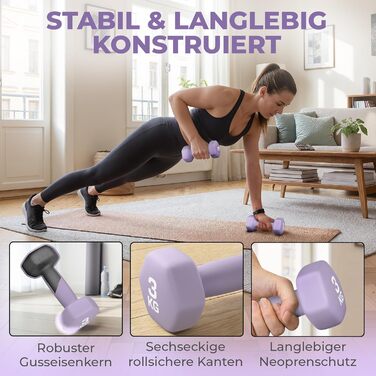 Набір гантелей HQ Germany® 2x3 кг, лавандово-сірий, для фітнесу та Pilates, домашній спортзал