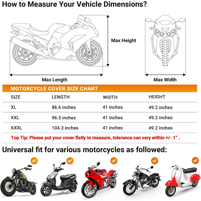 Захисний чохол для мотоцикла Favoto: водовідштовхуючий, пилонепроникний, з UV-захистом, XXL, 245x105x125 см
