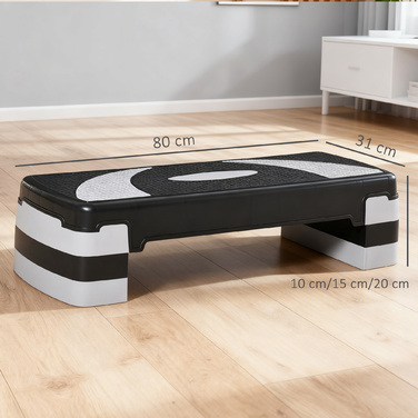 Сходи для аеробіки, 3 сходи, регульована висота, 80 x 31 x 20 см, чорний+сірий