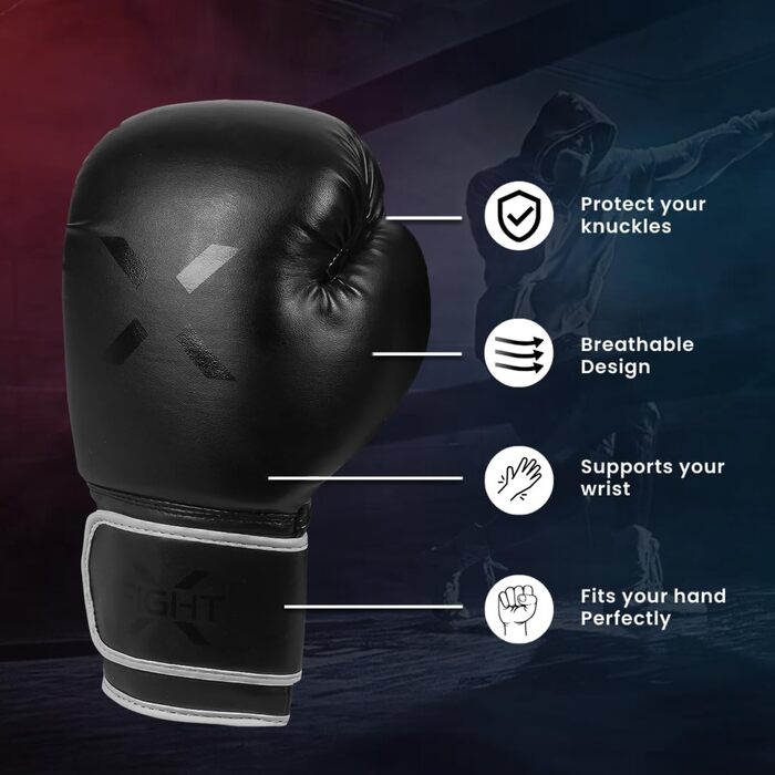 FightX Боксерські рукавички для MMA, тренувань і спарингів, легкі та важкі, для чоловіків і жінок, чорні