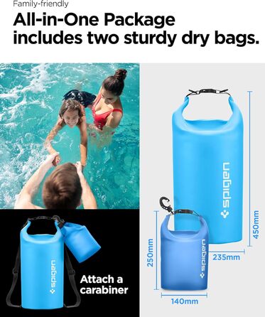 Набір водонепроникних сумок Spigen Dry Bag Set [Aqua Shield] 20L+21L для пляжу, плавання, кемпінгу, каякінгу та човнів (Морська блакить)