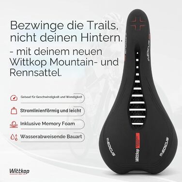 Велосидіння Wittkop Bike Seat I Комфортне сідло для велосипеда (чоловіче/жіноче), водонепроникне, 5-зонне, для BMX, MTB, шосейного велосипеда