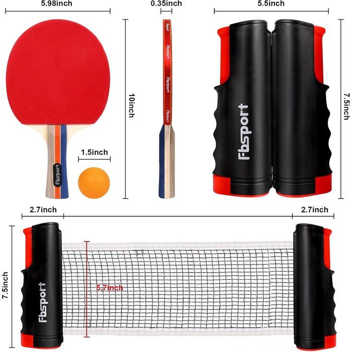 Набір для пінг-понгу FBSPORT: 4 ракетки, 8 м'ячів, сітка та сумка. Підходить для гри в приміщенні та на вулиці
