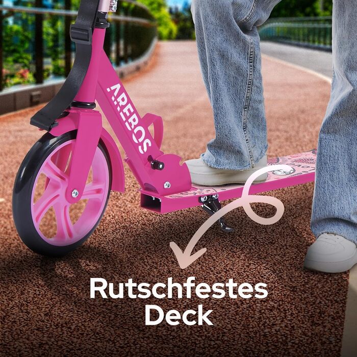 Самокат AREBOS Cityroller для дітей і дорослих, складаний, з регульованою висотою, XXL колесами, ременем для перенесення, гальмом, до 100 кг