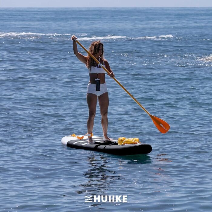 Надувний SUP-борд HUIIKE з аксесуарами: весло, фіни, насос. Стабільний та міцний, 305 × 84 × 15 см, до 130 кг. Enjoyer Black - повний комплект