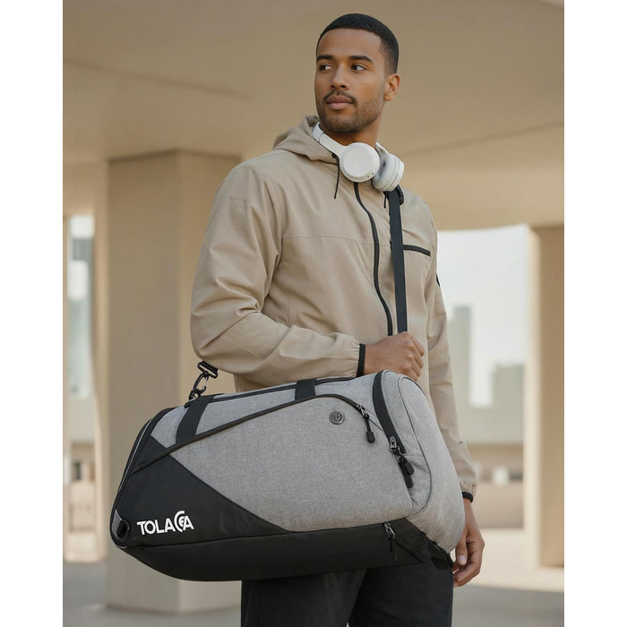 Спортивна сумка Tolaccea 47L з відділенням для взуття та мокрих речей - рюкзак, сумка для подорожей, фітнесу, тренувань (Сірий)