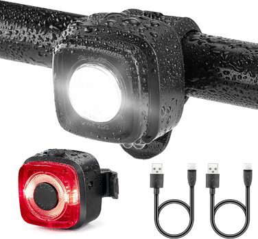 Велофара LED Ventvinal, комплект (передня та задня), USB-зарядка, Stvzo, водонепроникність IPX5