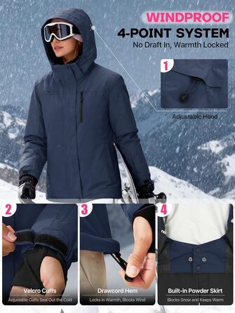 Жіноча водонепроникна куртка для сноубордингу та лижного спорту FREE SOLDIER з флісовою підкладкою та капюшоном. Тепла зимова куртка FREE SOLDIER для жінок, Mitternachtsmarineblau (L)