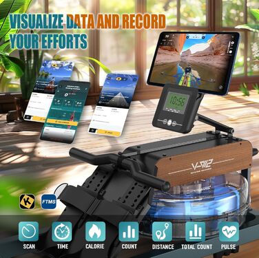 Веслувальний тренажер VOWVIT для дому, водний, складаний, з Bluetooth-монітором та регульованим тримачем для планшета, вантажопідйомність 160 кг