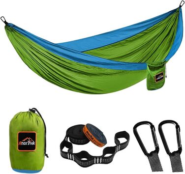 Гамак Anortrek Outdoor для відпочинку на природі, 1 особа, 280x140 см, до 249 кг, ультралегкий, з ременями для дерев, дихаючий, для кемпінгу, подорожей, пікніків (Оливковий/Синій)