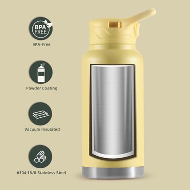 Термос IDEUS з нержавіючої сталі, 950 мл, жовтий. Спортивна пляшка-термос з подвійними стінками та надійним кришкою.