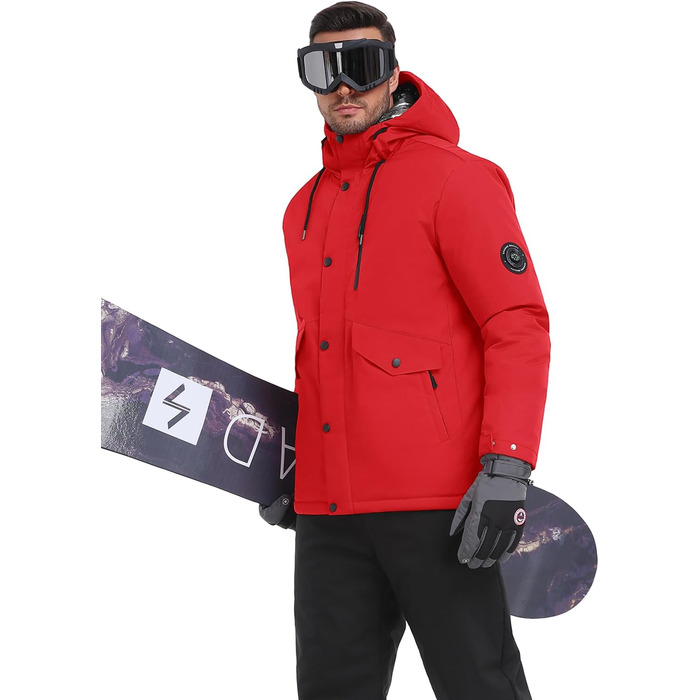 Водонепроникна зимова куртка Voqeen для чоловіків, тепла сноуборд куртка з капюшоном, вітрозахисна Outdoor куртка з термо функцією, Softshell Windbreaker для туризму, червона, XL