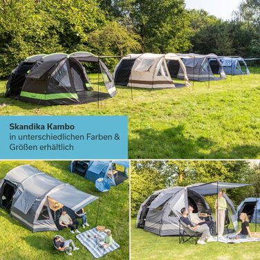 Намет Skandika Kambo Tunnelzelt на 6 осіб | XL сімейний намет для кемпінгу, 2 м висоти, темна спальна кабіна, водонепроникний, 3000 мм водяний стовп, сонцезахисний дах | великий намет для кемпінгу, фестивальний намет на 6 осіб сірий/бежевий