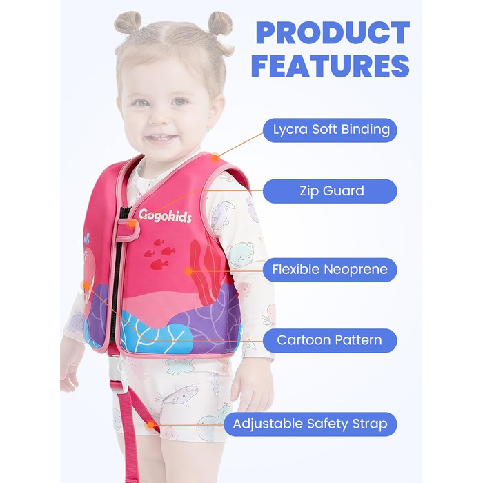 Дитячий жилет для плавання Gogokids 15-30 кг, для навчання плаванню, рожево-червоний, 5-8 років