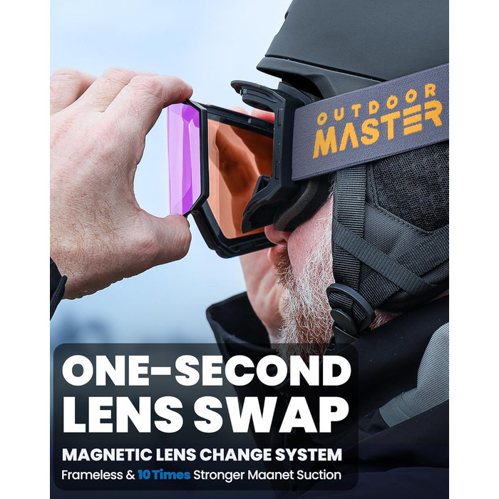 Лижна маска OutdoorMaster Falcon з лінзою ZEISS, OTG, магнітна змінна лінза, антифог, для сноуборду, чоловіків і жінок, фіолетова VLT 21% + жовта лінза