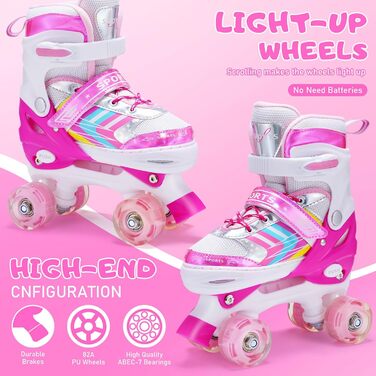 Дитячі ролики Kinder Rollschuhe для дівчаток та хлопчиків, регульовані, 8 світлодіодних коліщат, квадро ролики, для малюків, початківців, для використання в приміщенні та на вулиці, рожеві (EU28-32)