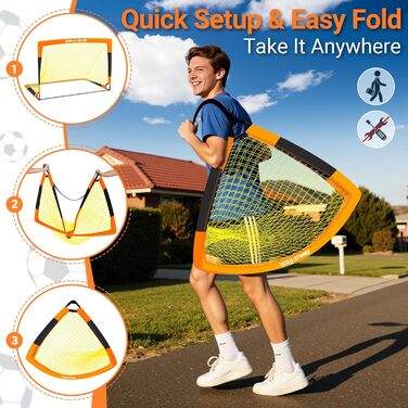 Ворота для футболу Dimples Excel Pop-Up - розкладні для дітей | 1 або 2 шт. в розмірах 120x90 / 152x110 / 213x152 см | 3 кольори на вибір | З м'ячем, насосом, конусами та мішенню (опціонально) | Для саду та подарунка