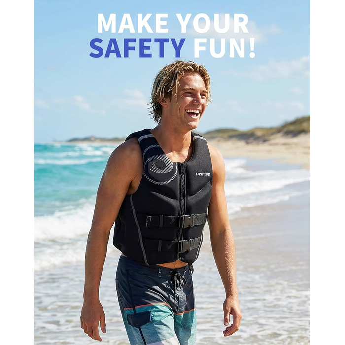 Спасальний жилет Owntop для дорослих XL | Легкий неопреновий жилет | Подвійний захист, для риболовлі, каякінгу, водних видів спорту сірий