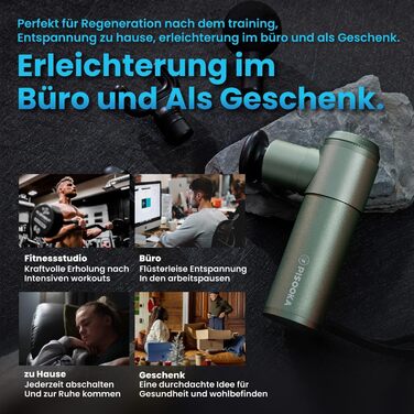 Масажер PISOOKA X2 Mini - безшумний масажний пістолет з 4 насадками для спини, плечей та ніг. 4200 RPM, 0,5 кг, USB-C, чорний