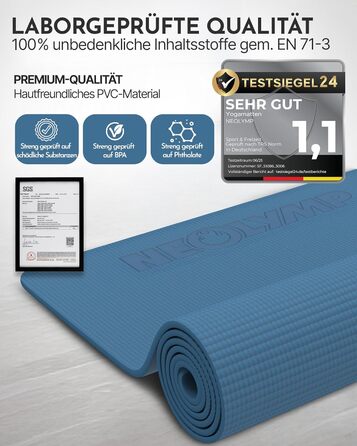 Килимок для йоги NEOLYMP – неслизький, захищає суглоби – 183x61 см – для дому, фітнесу, йоги, пілатесу – з інструкцією (Indigoblau)