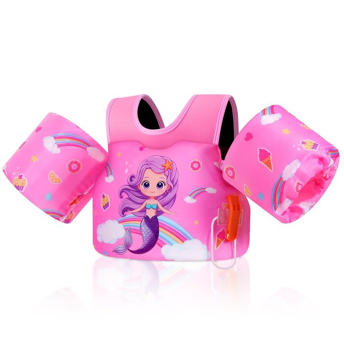 Надувні рукавики для плавання MoKo для дітей, рожевий, райдужний, фіолетовий, мотив русалки, 9-23 кг