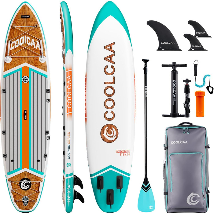 SUP-дошка COOLCAA 354x86x15 см, деревна текстура, комплект аксесуарів, вантажопідйомність 210 кг, для дорослих і підлітків, всі рівні