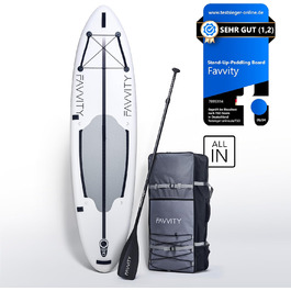 Надувна SUP-дошка FAVVITY Polarweiß, ультралегка, напівкарбон, до 150 кг, комплект для веслування стоячи, 7 років гарантії, універсальна для всіх