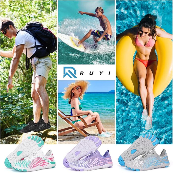 RUYI Взуття для пішоходів без шкарпеток унісекс, швидковисихаюче, для плавання, м'яке, легке, трейлові кросівки, фітнес-взуття з антиковзкою підошвою та широкою передньою частиною, A09, фіолетовий, 40 EU