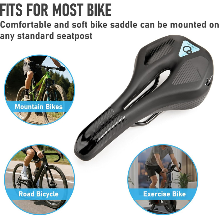 Сідло для велосипеда DDK Comfort Plus – М'яке сідло з Memory Foam – Зняття тиску та амортизація – Комфортне, м'яко стьоване сідло для чоловіків та жінок (MTB, шосе, міський велосипед)