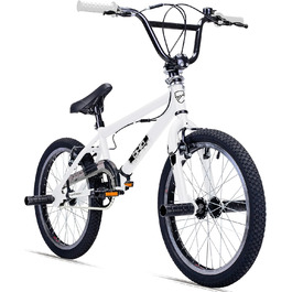 BMX велосипед Bergsteiger Ohio 20 дюймів, 360° ротор, фристайл, 4 сталеві пеги, захист ланцюга, вільний хід, білий/чорний матовий