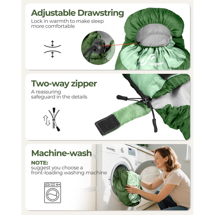 Сплячий мішок Outdoor Sportneer для дорослих та дітей - легкий спальний мішок для кемпінгу, піших прогулянок, 220x80 см, зелений + світло-зелений