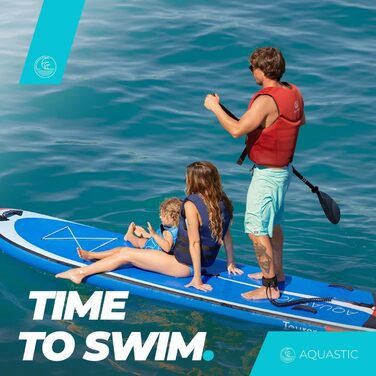 Надувна SUP-дошка AQUASTIC Tourer 12'2, 374 см, для 2 осіб, синя, з двома веслами та насосом, міцна еко Dropstitch MSL для водних прогулянок