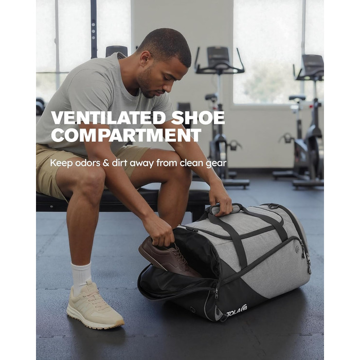 Спортивна сумка Tolaccea 47L з відділенням для взуття та мокрих речей - рюкзак, сумка для подорожей, фітнесу, тренувань (Сірий)
