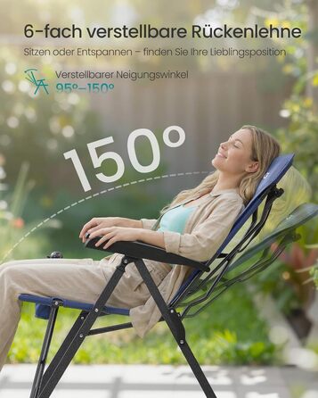 Складний туристичний стілець SONGMICS для дорослих, регульована спинка, обертовий підсклянник, для відпочинку на природі, риболовлі, саду, блакитний