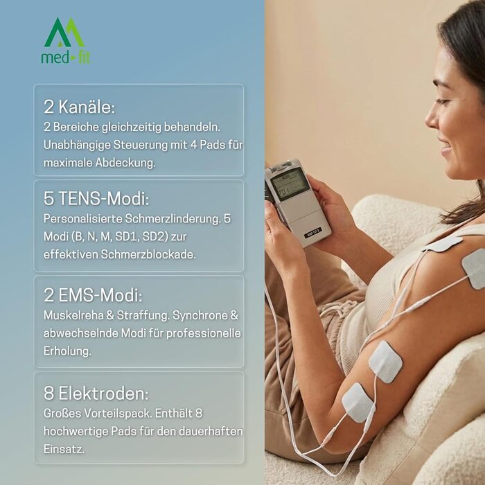 Med-Fit 3 TENS + EMS Апарат для електростимуляції м'язів та знеболення (2 канали) - медичний прилад IIa класу для лікування болю в спині, ішіасу, артрозу, шиї, плечей та нарощування м'язів
